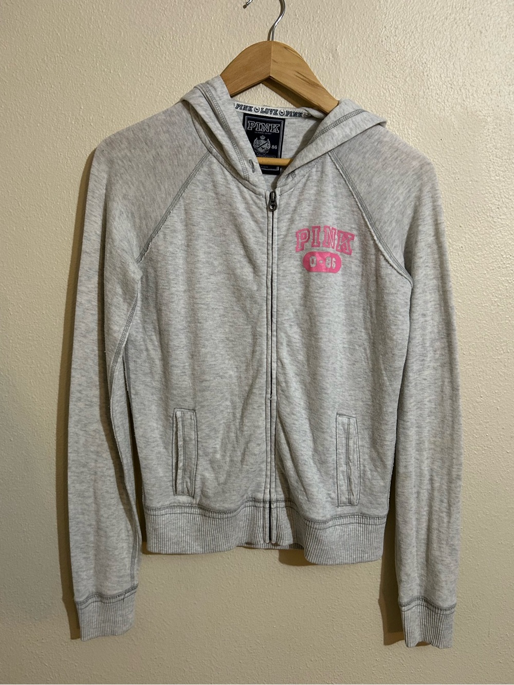 Y2K PINK Victoria's Secret Lightweight Zip-Up Hoodie Sweater Gray McBling